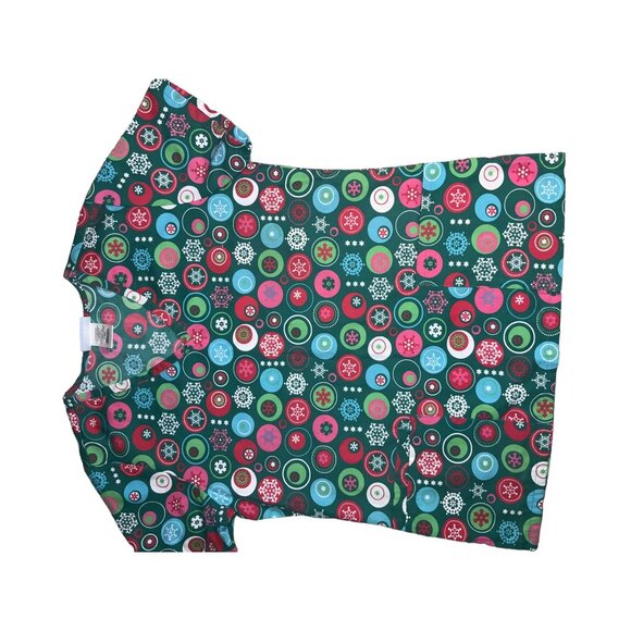 SB Scrubs Nurse Scrub Top Christmas Winter Snowflake Classic Emerald Size Small - Picture 3 of 9